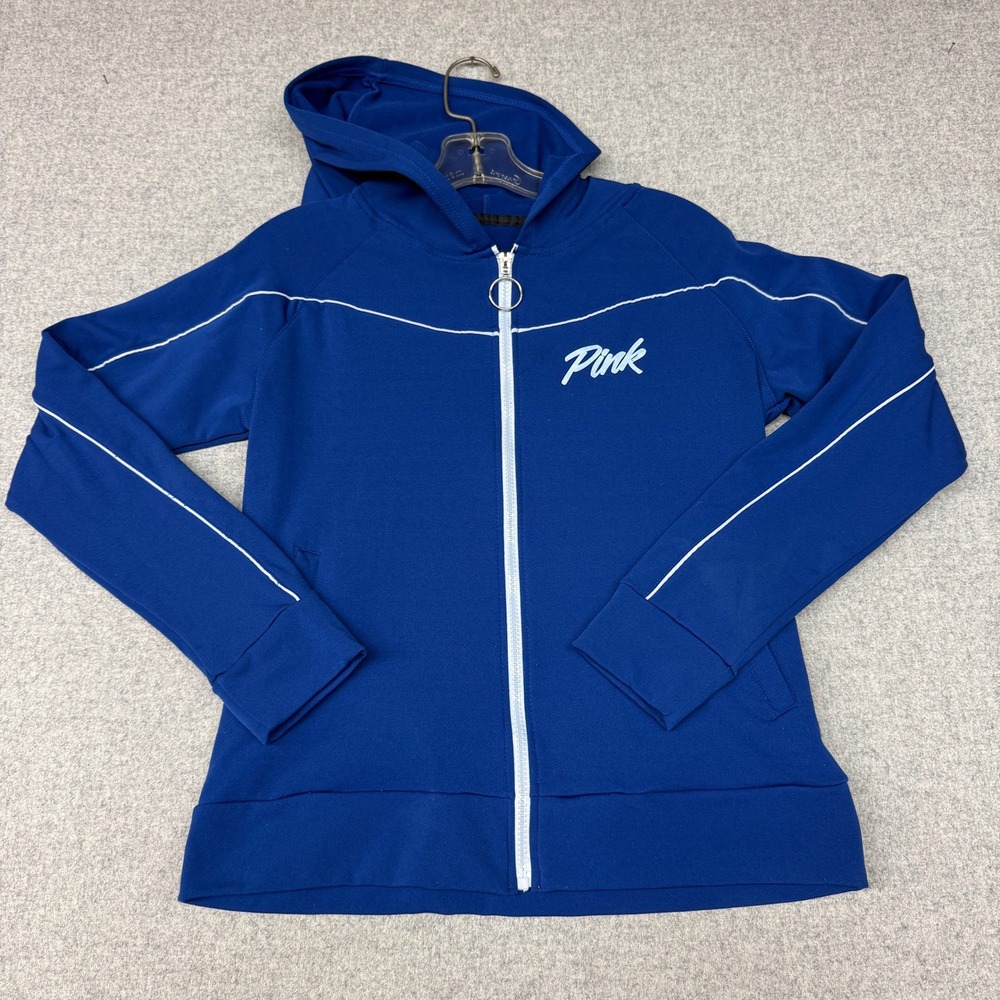 Pink | Full Zip Hoodie | Medium | Blue | Raglan Sleeve Ring Zipper Sweatshirt